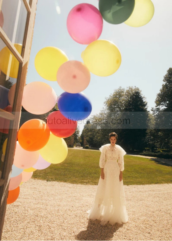 Strapless Ivory Lace Organza Wedding Dress With Removable Cape Strapless Ivory Lace Organza Wedding Dress With Removable Cape